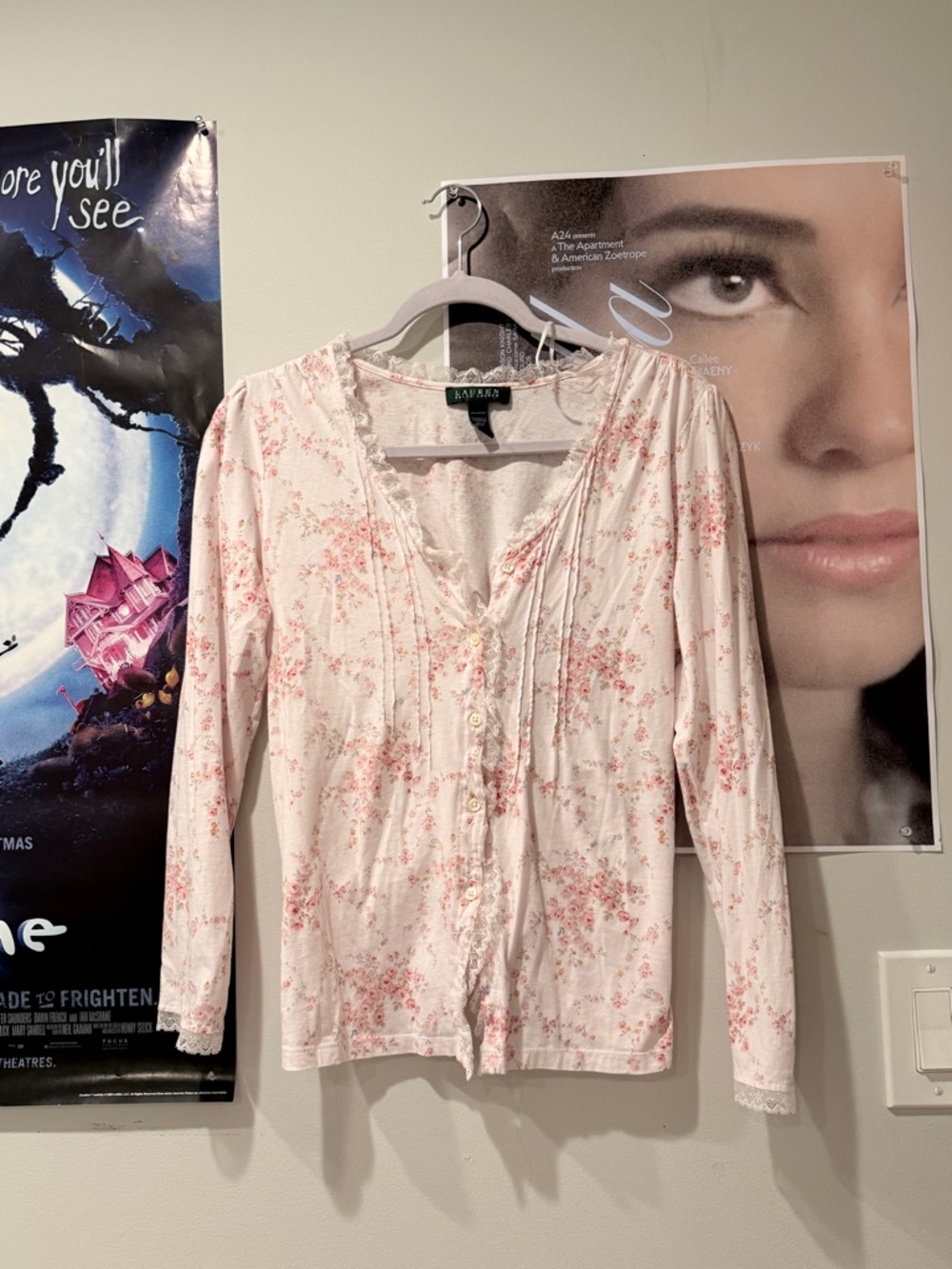 Ralph Lauren Cream Button-Front Floral Long-Sleeve Blouse